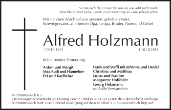 Traueranzeige von Alfred Holzmann von Pegnitz-Zeitung